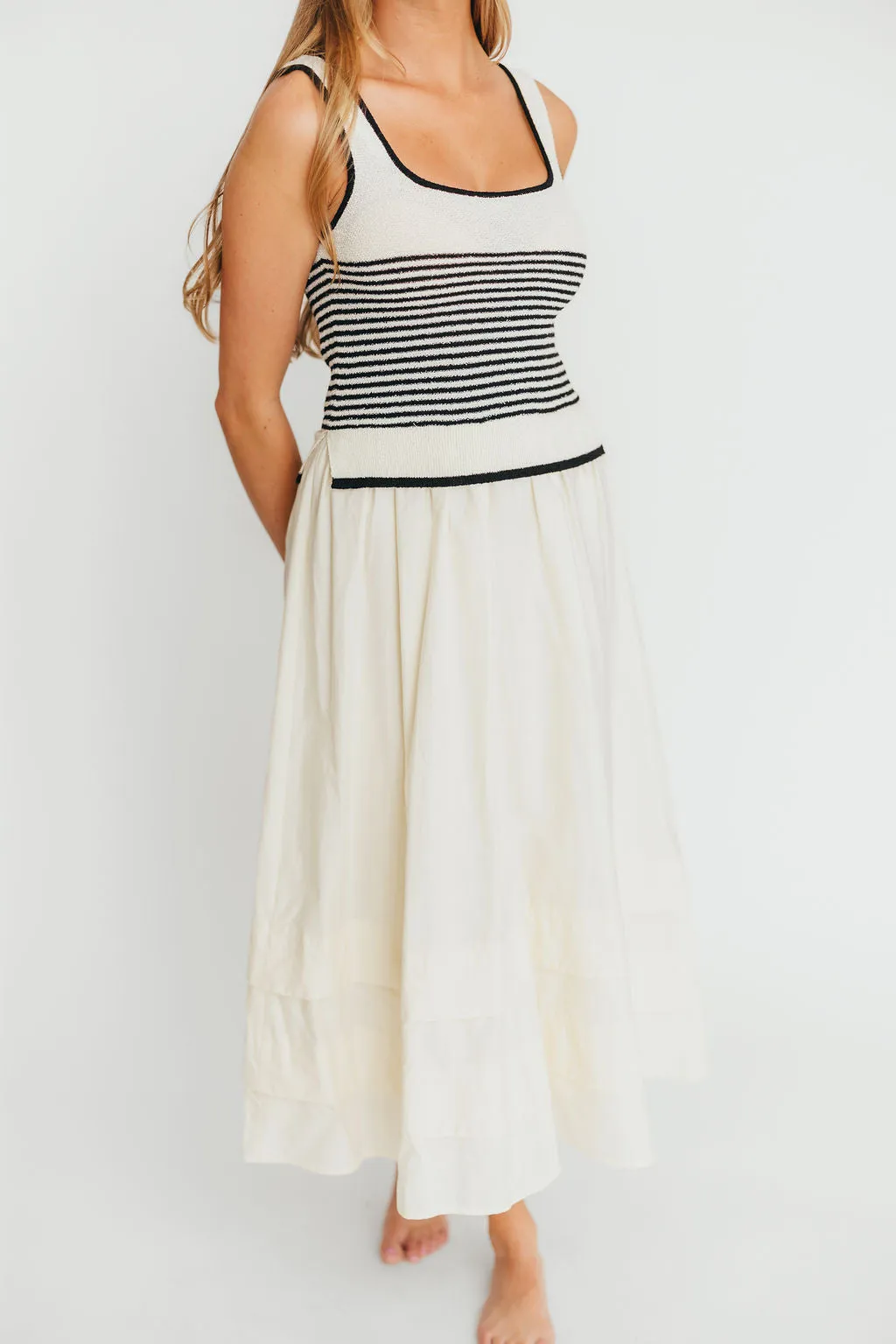 Fallon Combination Midi Dress in Cream