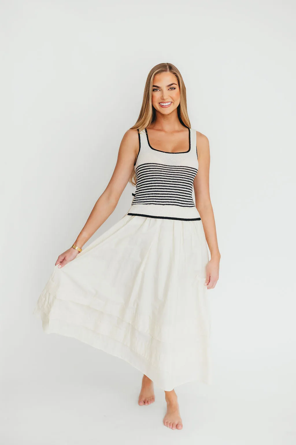 Fallon Combination Midi Dress in Cream