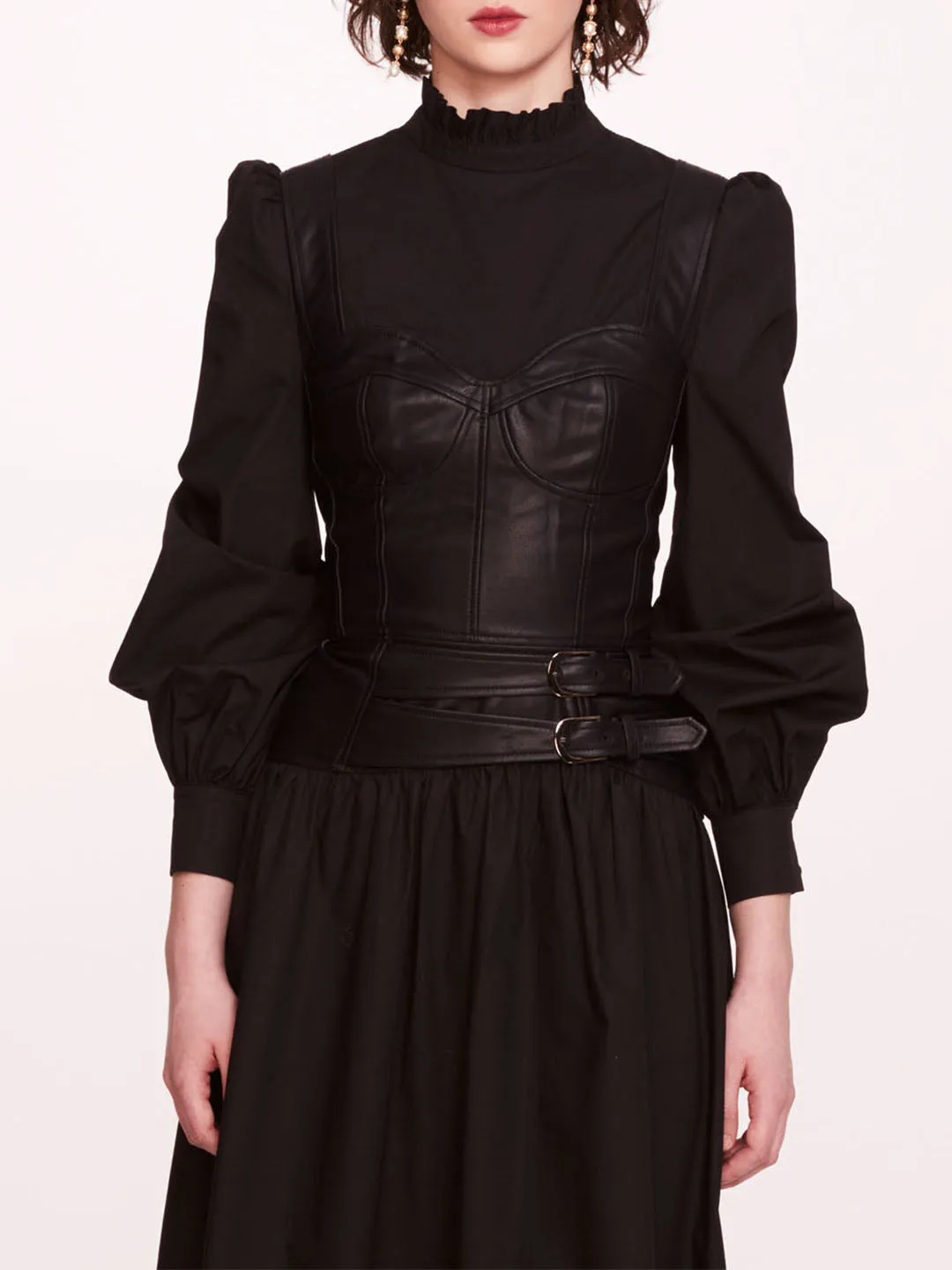Faux Leather Poplin Corset Dress