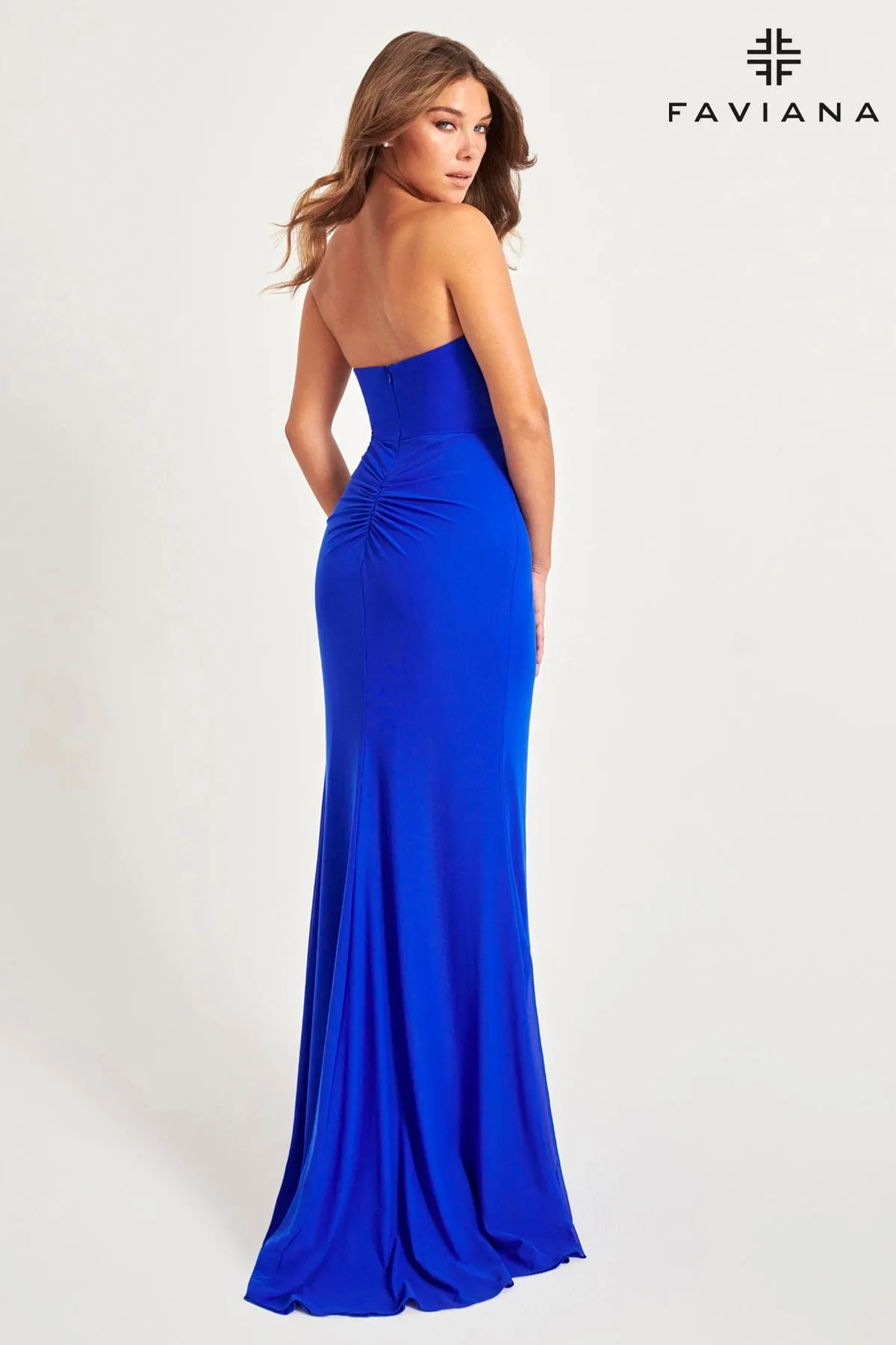 Faviana 11046 Long Formal Slit Pleated Evening Prom Dress