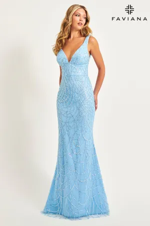 Faviana 11086 Long Formal Beaded Applique Prom Dress