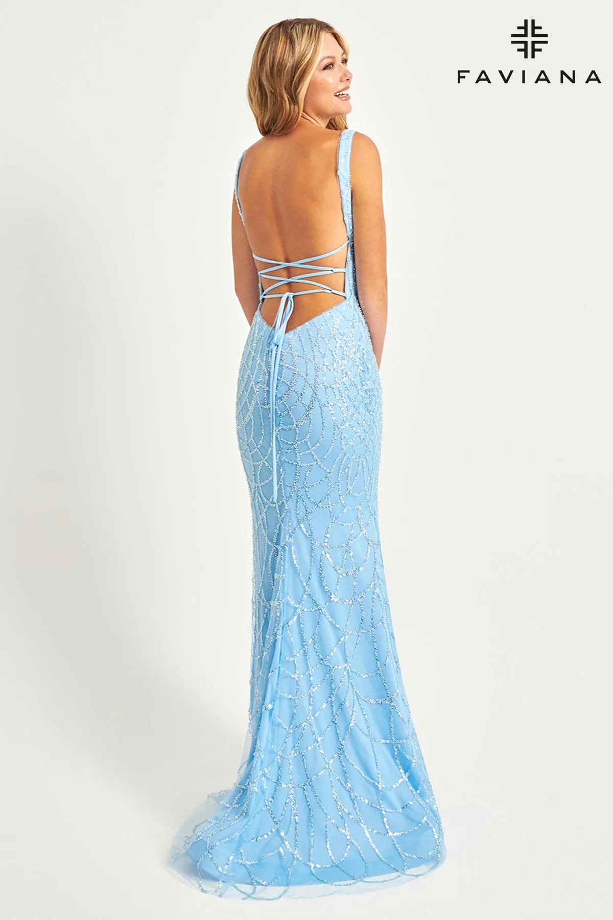 Faviana 11086 Long Formal Beaded Applique Prom Dress