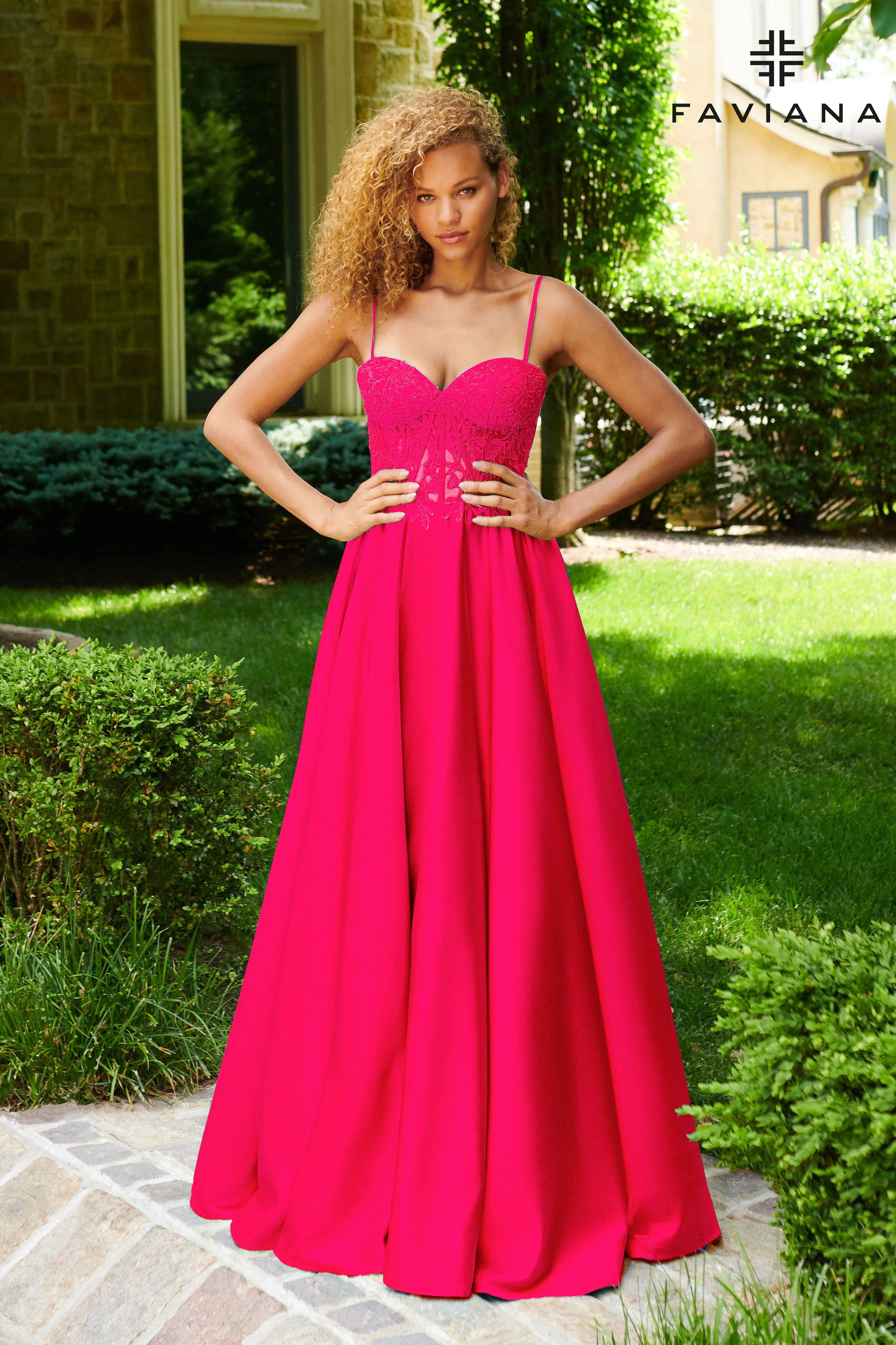 Faviana 11259 Long Formal Lace Ball Gown Prom Dress