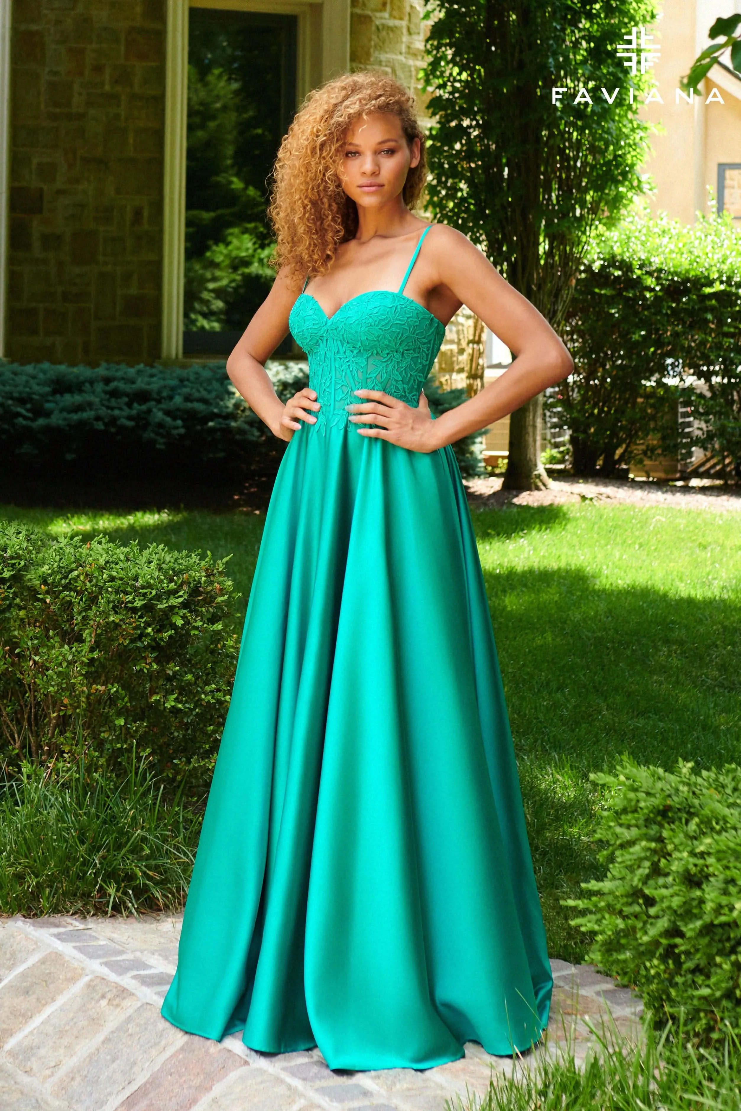 Faviana 11259 Long Formal Lace Ball Gown Prom Dress