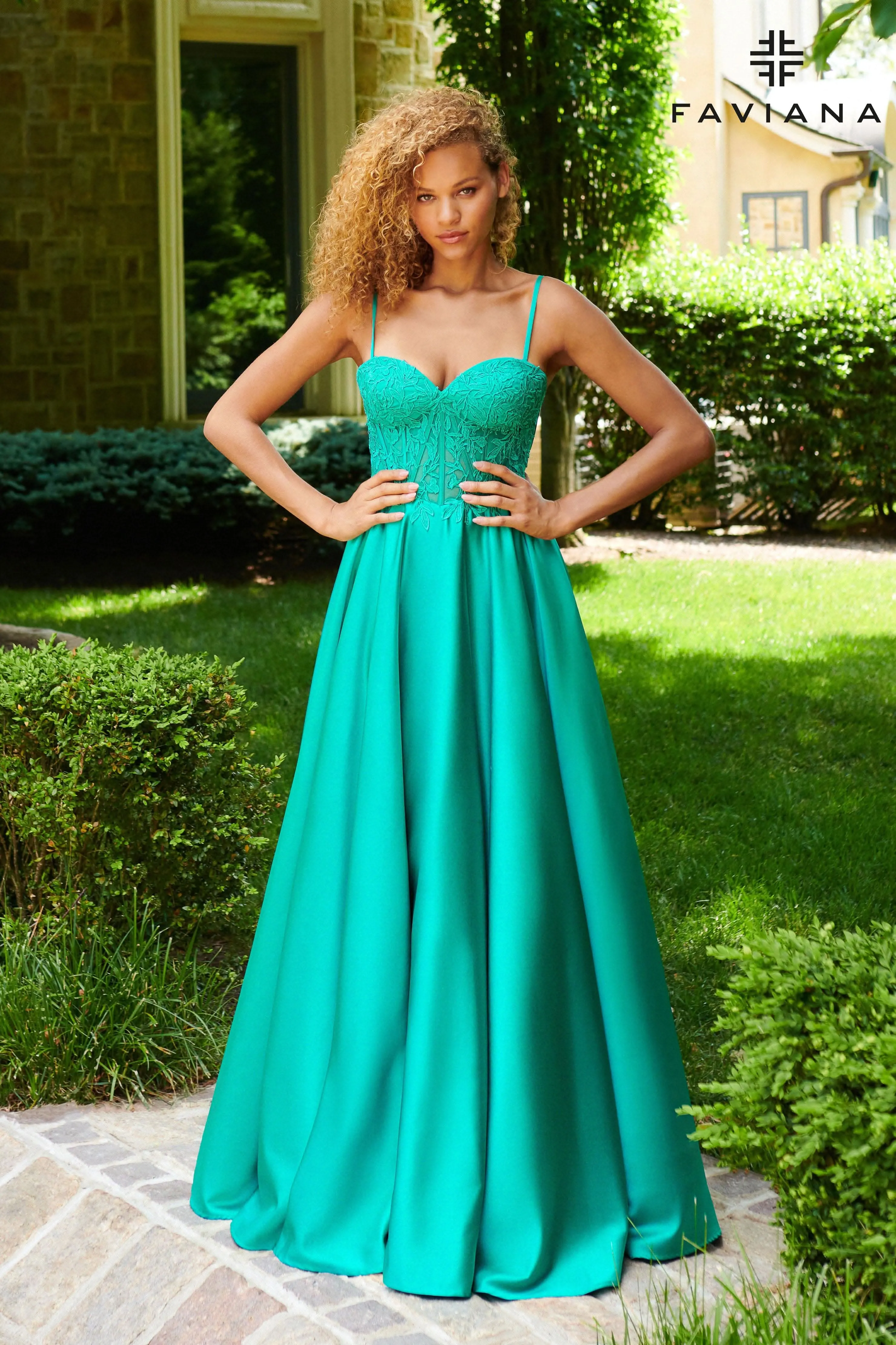 Faviana 11259 Long Formal Lace Ball Gown Prom Dress