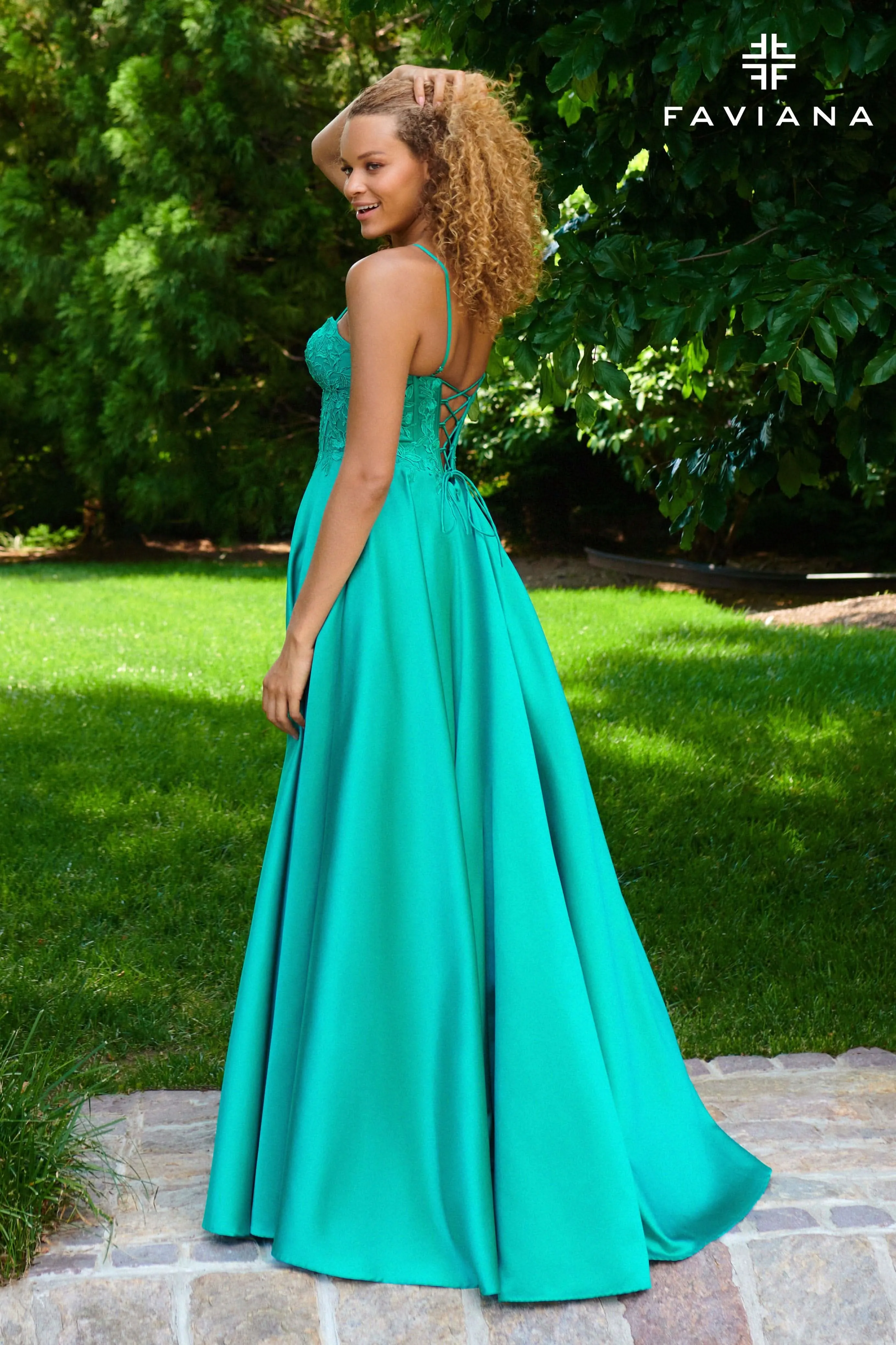 Faviana 11259 Long Formal Lace Ball Gown Prom Dress