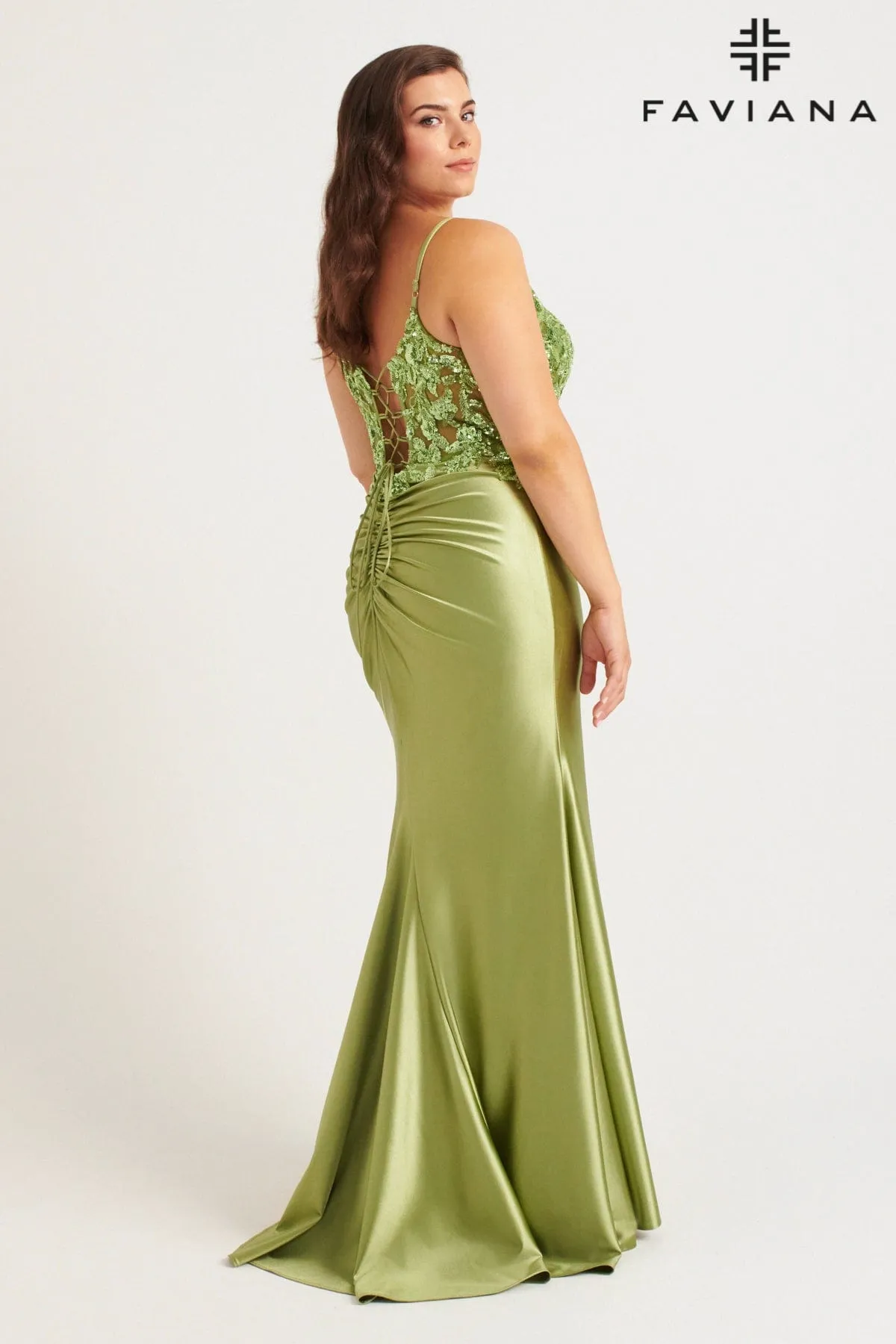 Faviana 9563 Long Formal Sequin Applique Plus Size Prom Dress