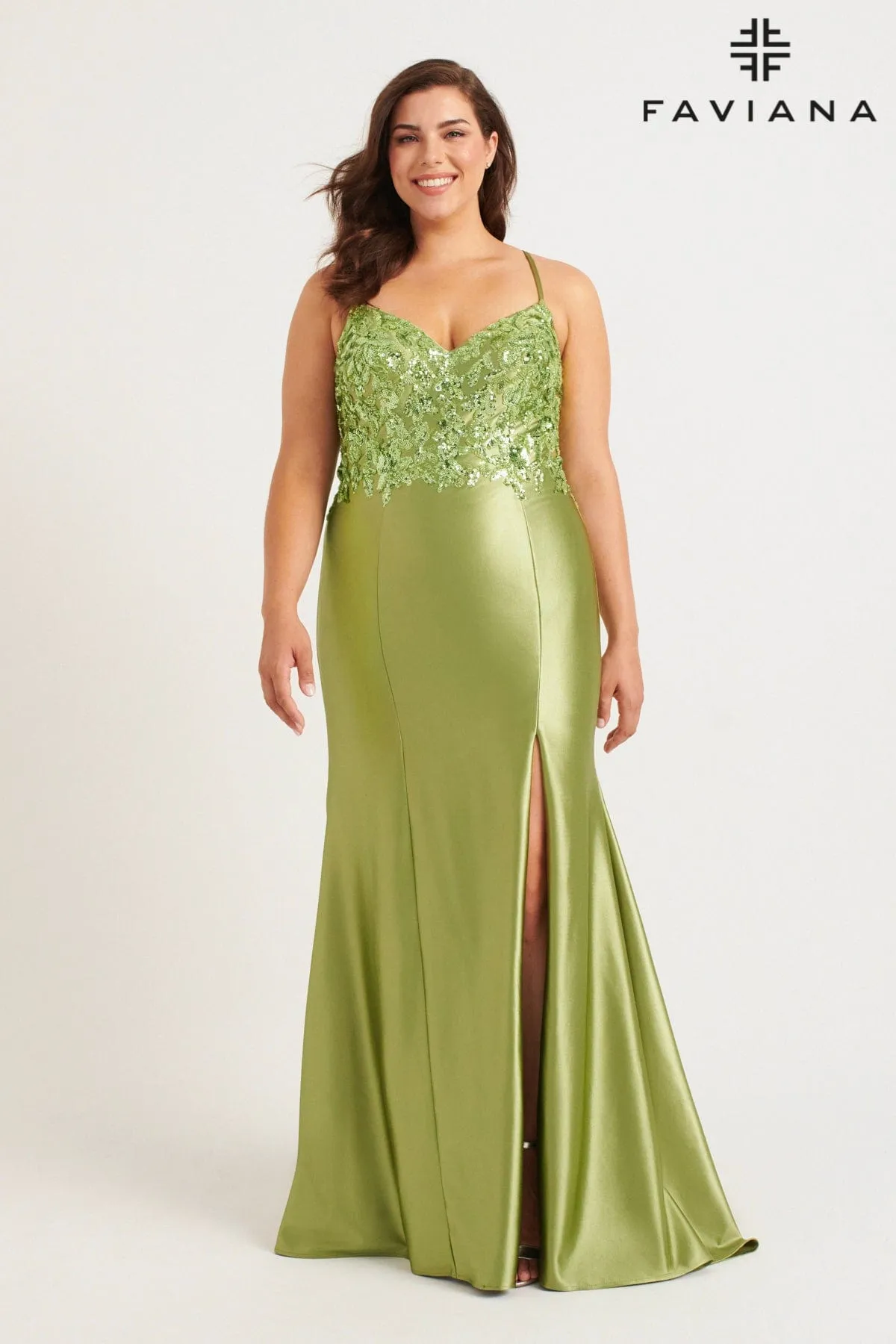 Faviana 9563 Long Formal Sequin Applique Plus Size Prom Dress