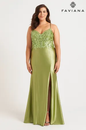 Faviana 9563 Long Formal Sequin Applique Plus Size Prom Dress