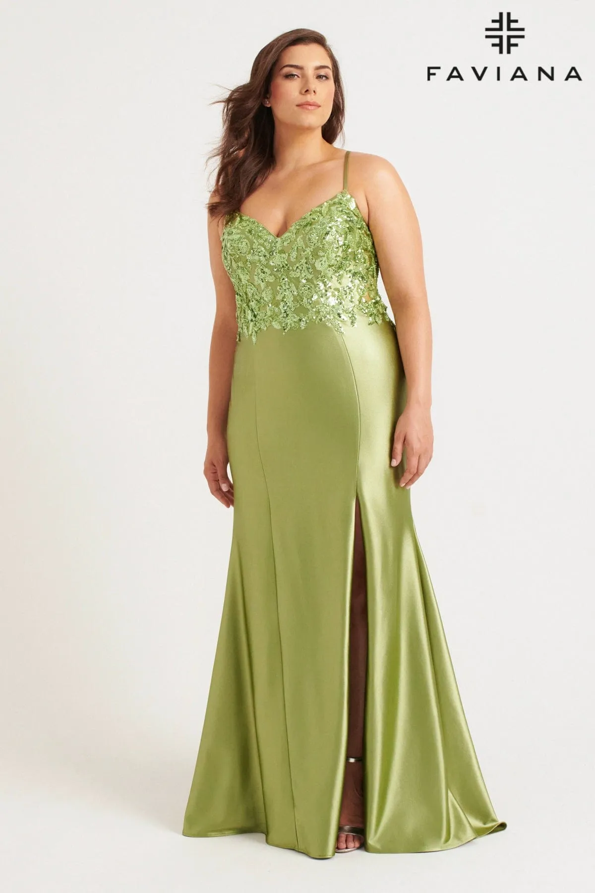 Faviana 9563 Long Formal Sequin Applique Plus Size Prom Dress