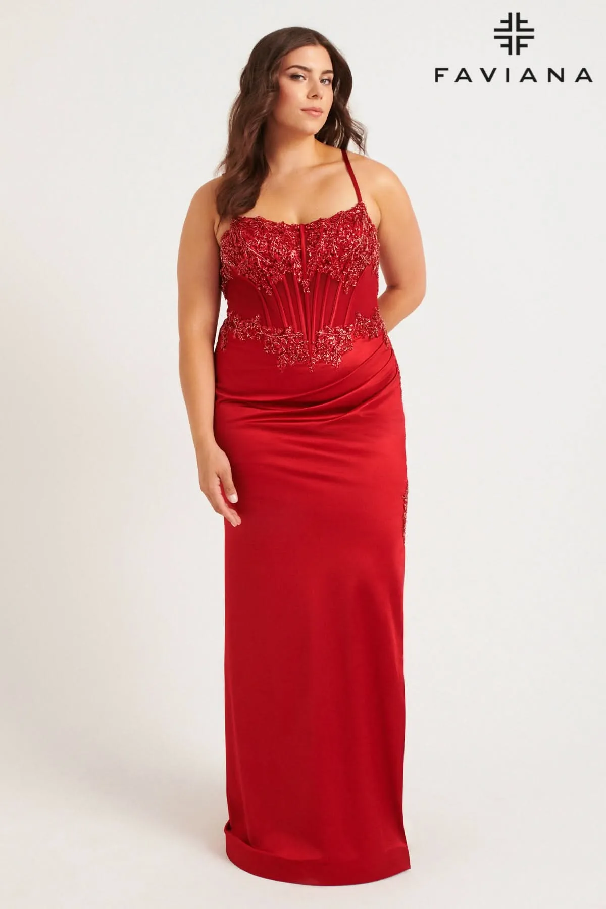 Faviana 9592 Long Plus Size Formal Corset Prom Dress