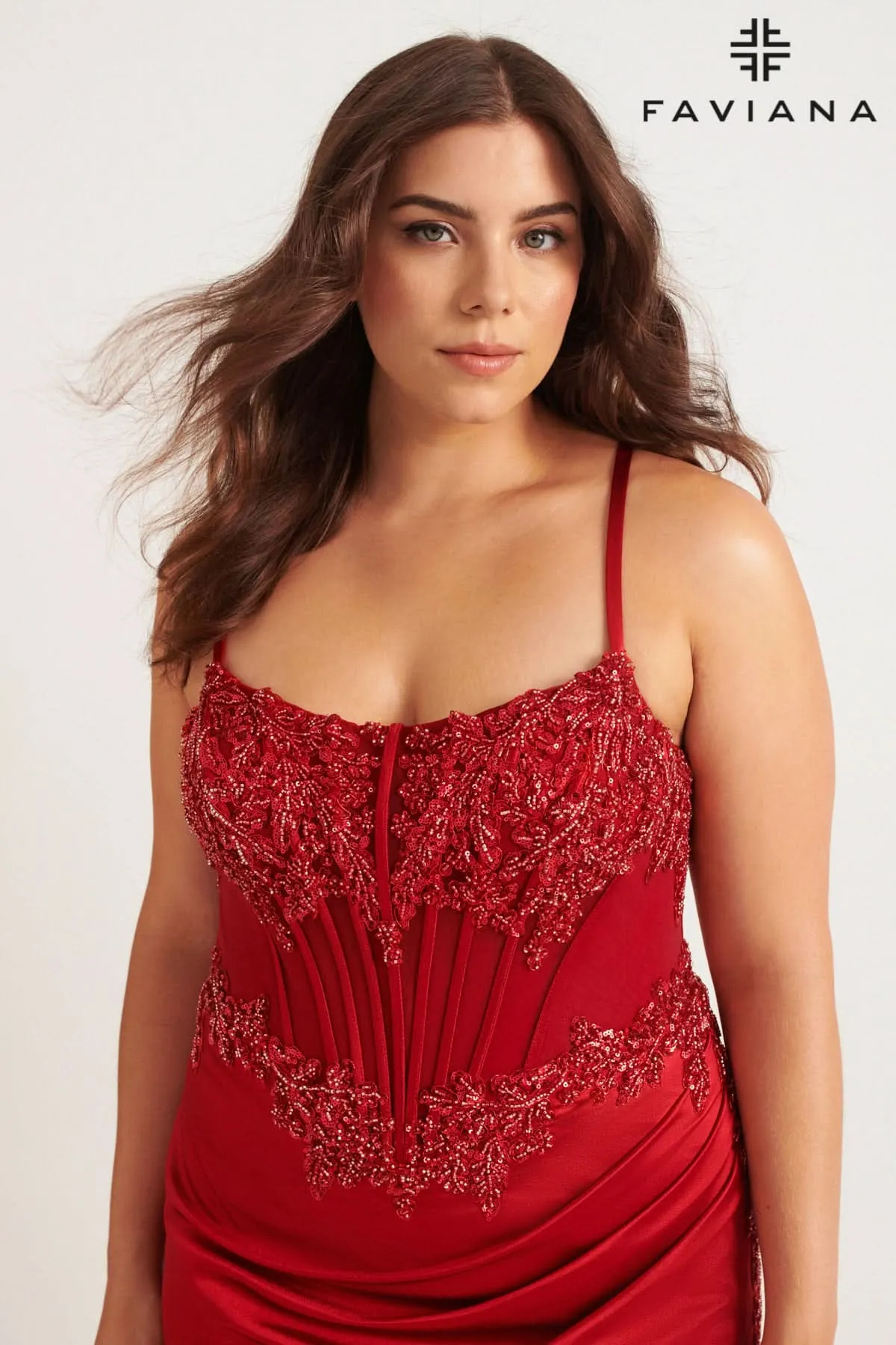 Faviana 9592 Long Plus Size Formal Corset Prom Dress