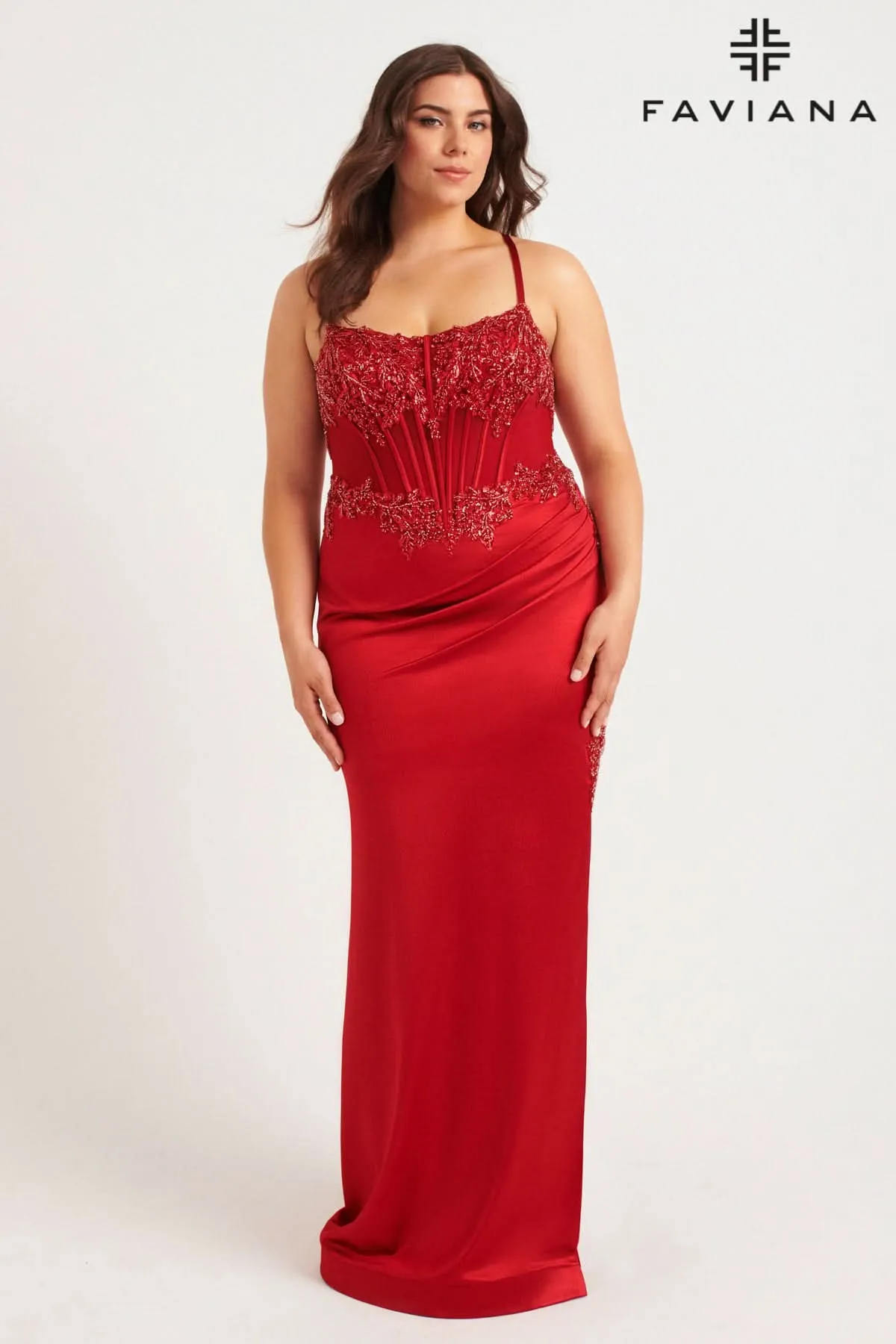 Faviana 9592 Long Plus Size Formal Corset Prom Dress
