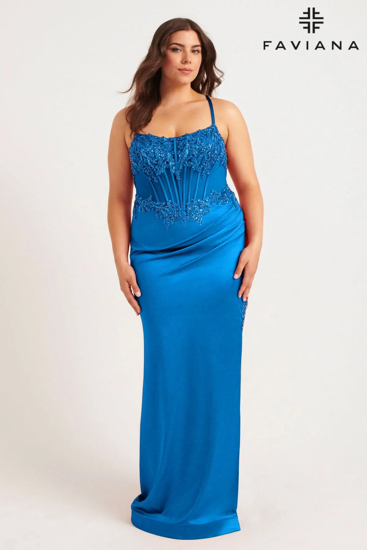 Faviana 9592 Long Plus Size Formal Corset Prom Dress