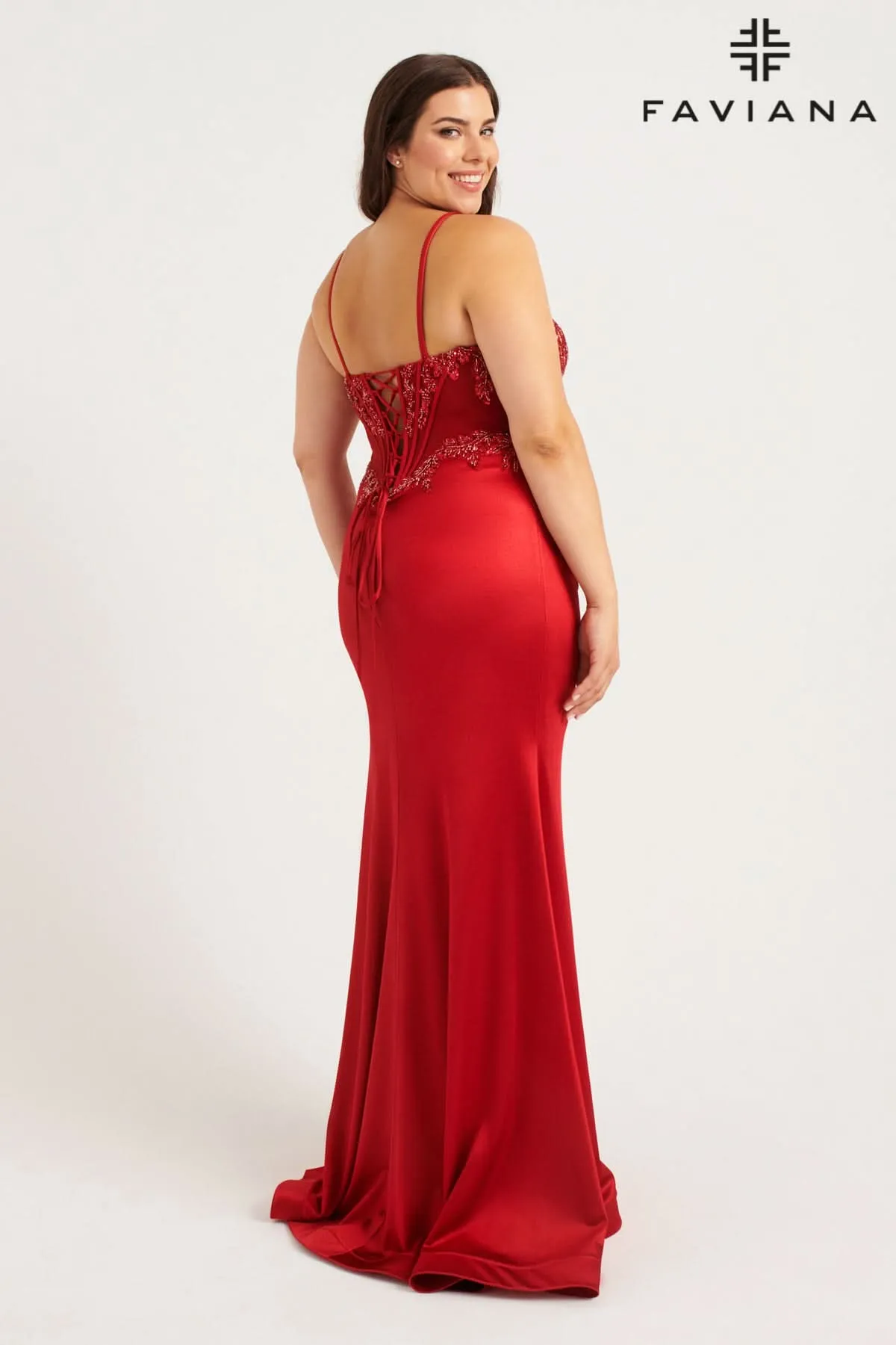 Faviana 9592 Long Plus Size Formal Corset Prom Dress