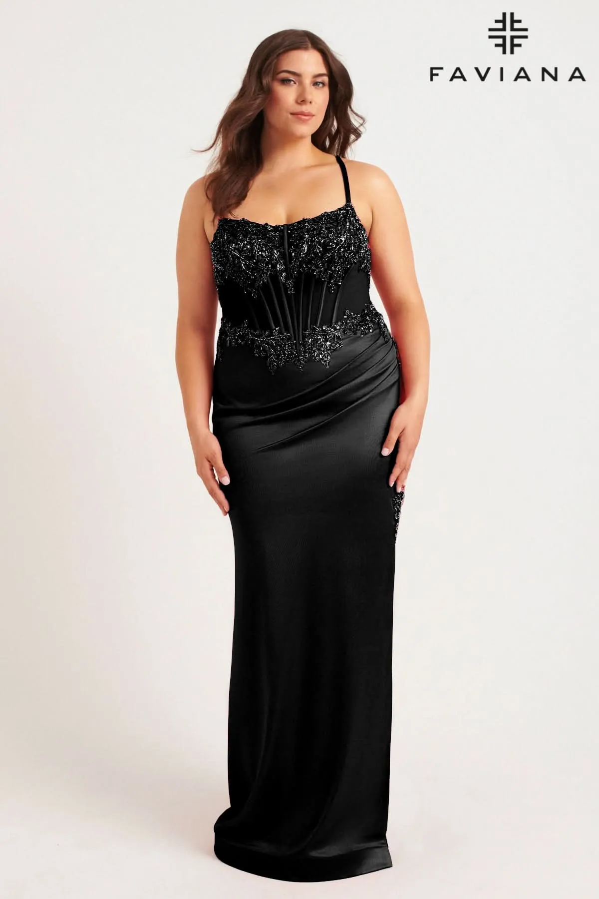 Faviana 9592 Long Plus Size Formal Corset Prom Dress