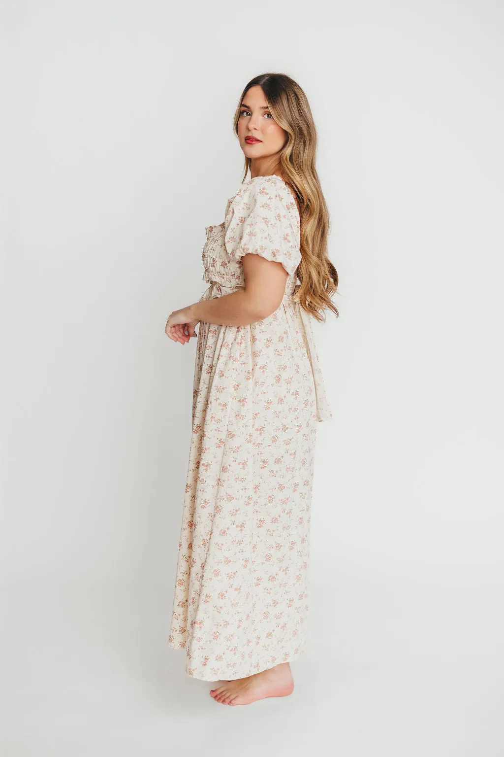 Finley 100% Cotton Peplum Midi Dress in Petal Pink - Bump & Nursing Friendly
