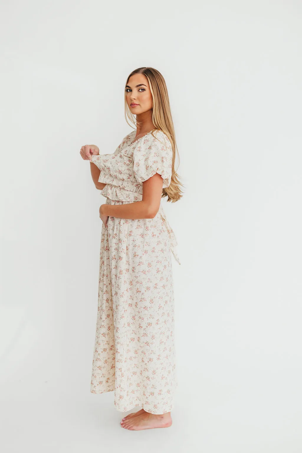 Finley 100% Cotton Peplum Midi Dress in Petal Pink - Bump & Nursing Friendly