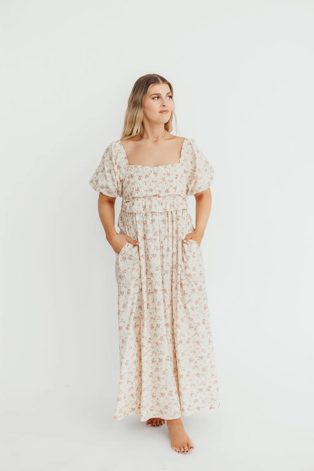 Finley 100% Cotton Peplum Midi Dress in Petal Pink - Bump & Nursing Friendly