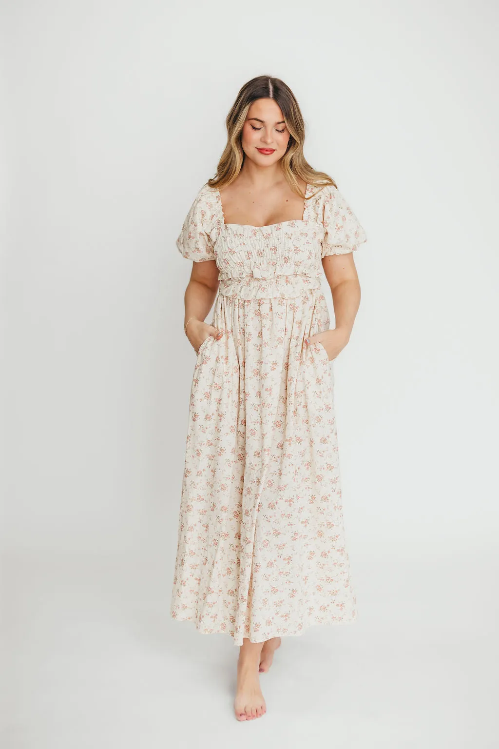Finley 100% Cotton Peplum Midi Dress in Petal Pink - Bump & Nursing Friendly