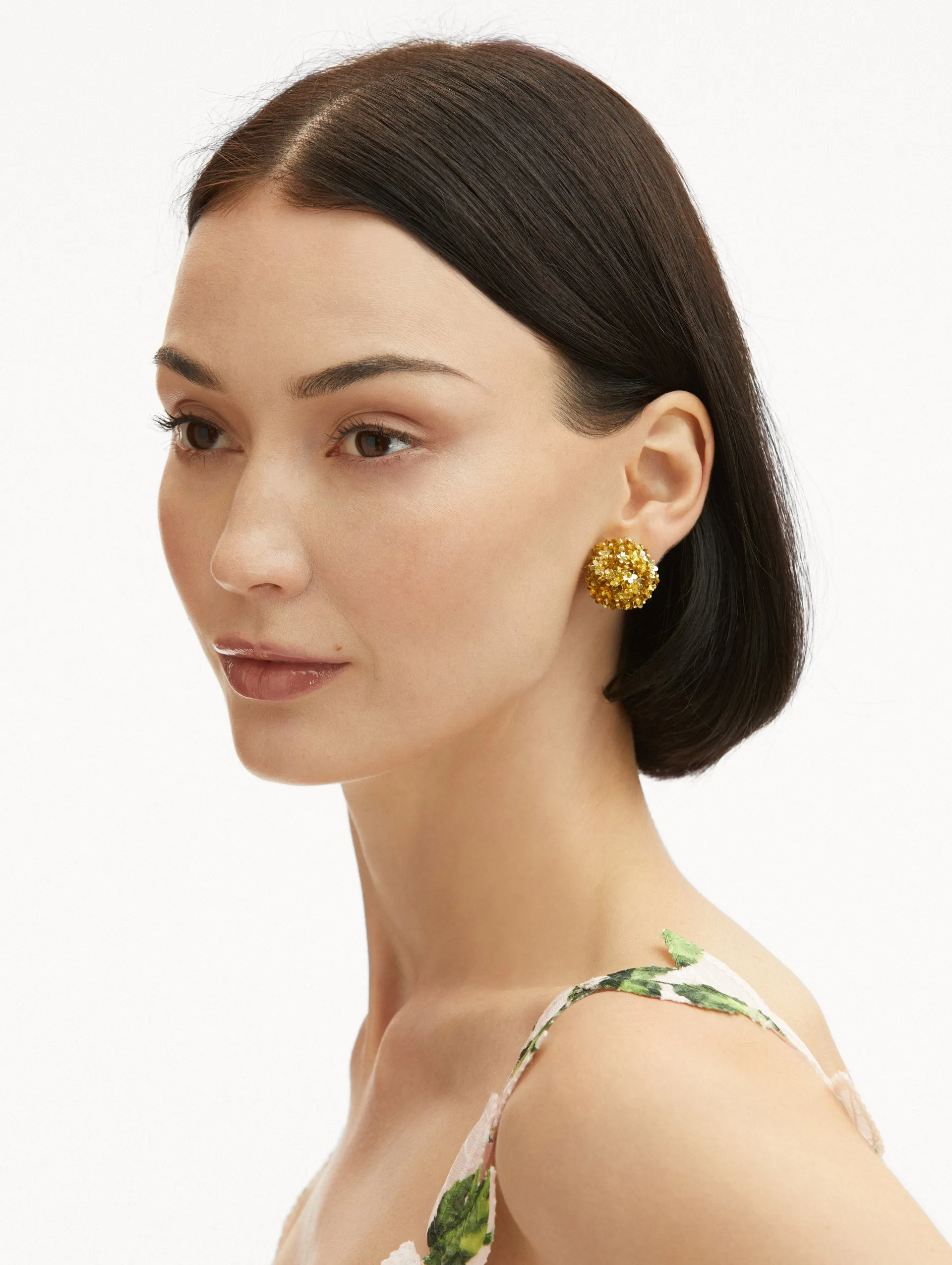 Flower Pompom Clip-On Earrings
