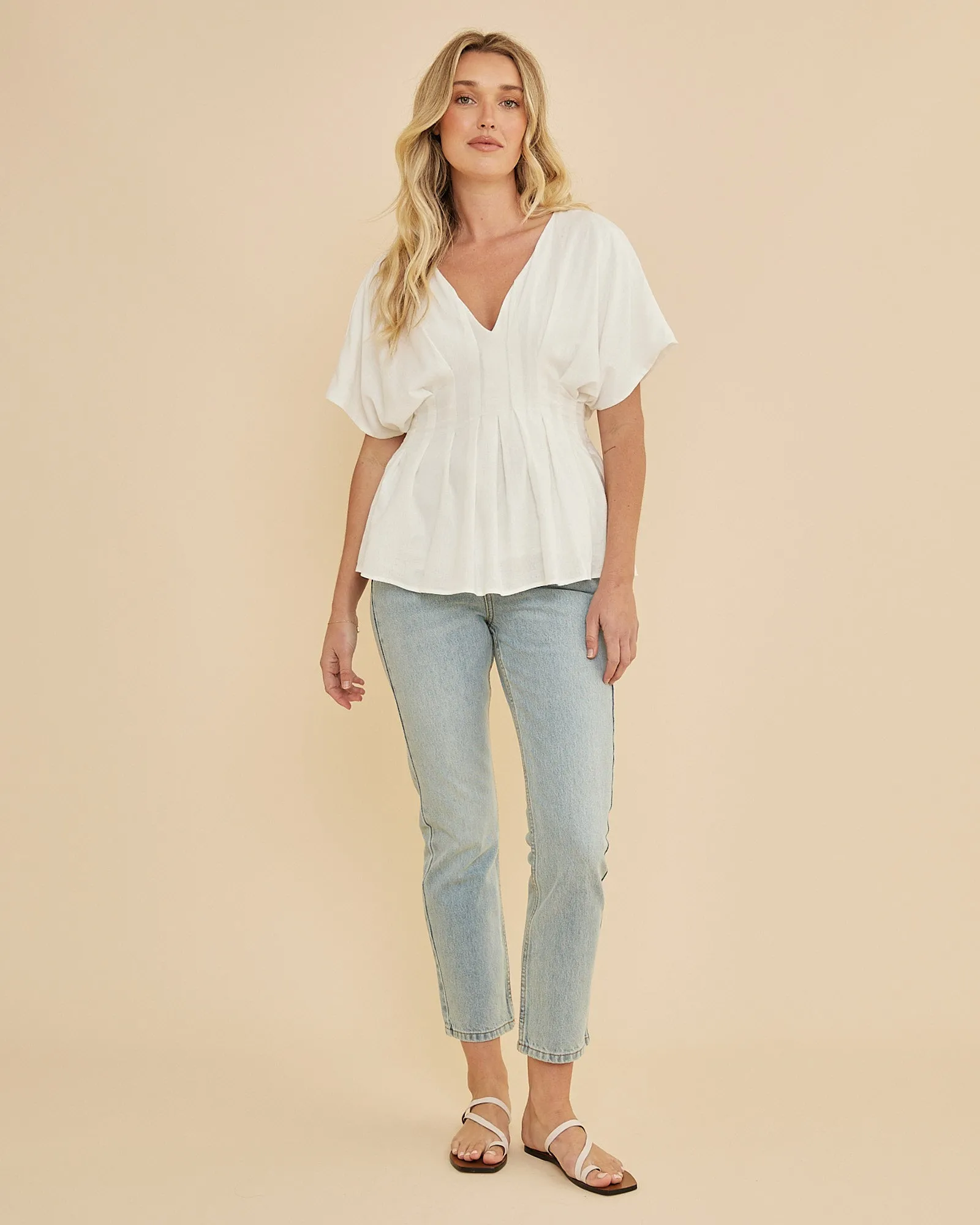 Francesca Pleated Top - White