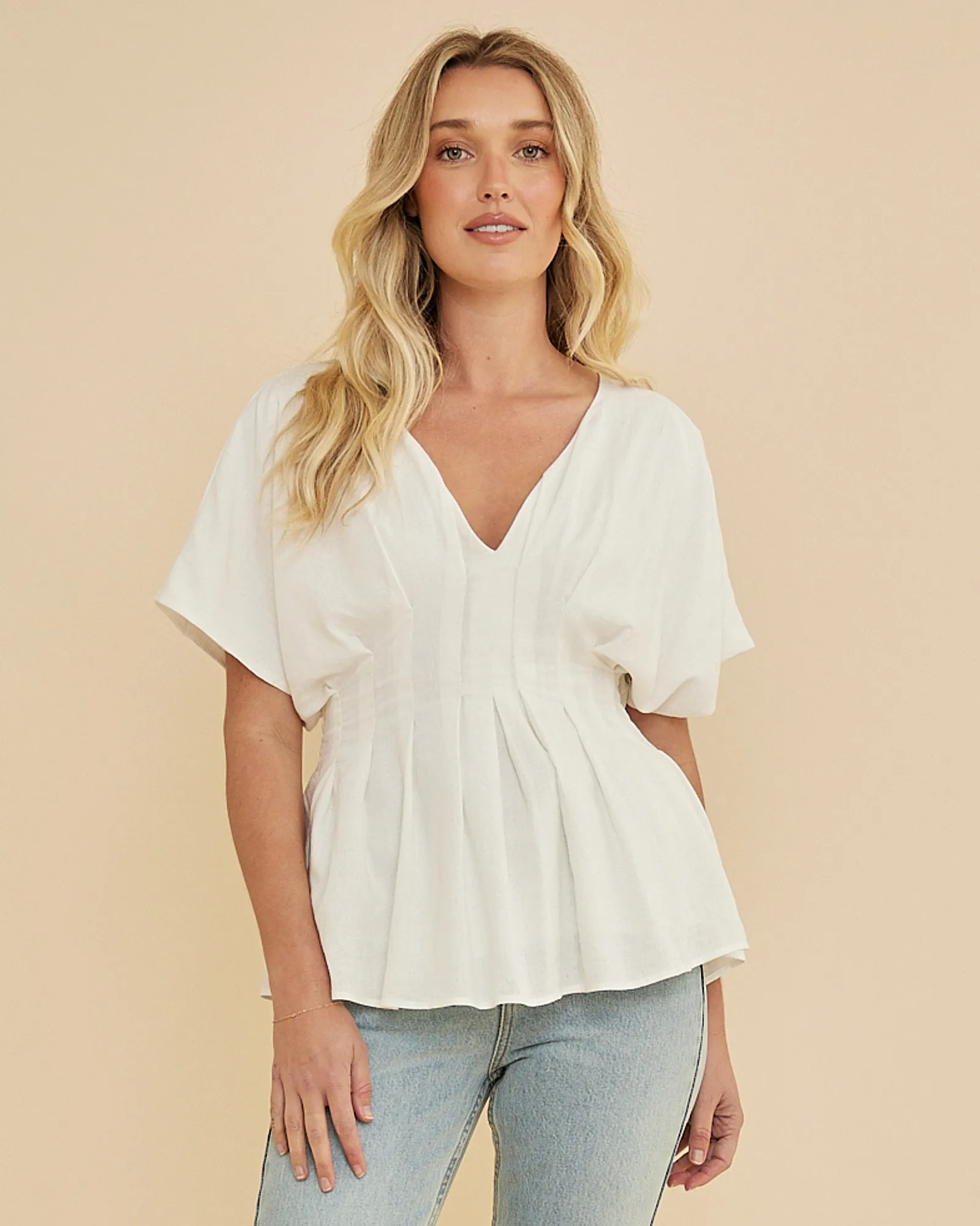 Francesca Pleated Top - White