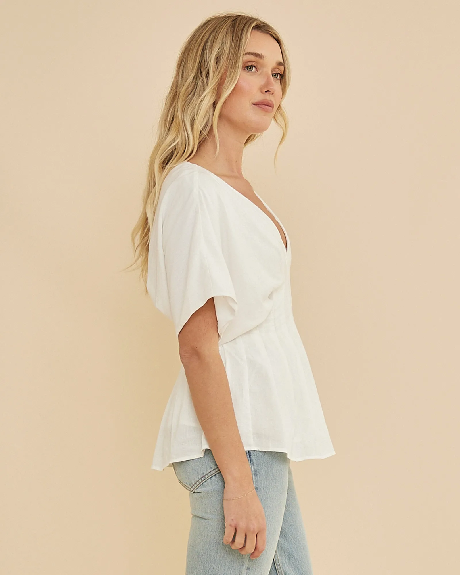 Francesca Pleated Top - White
