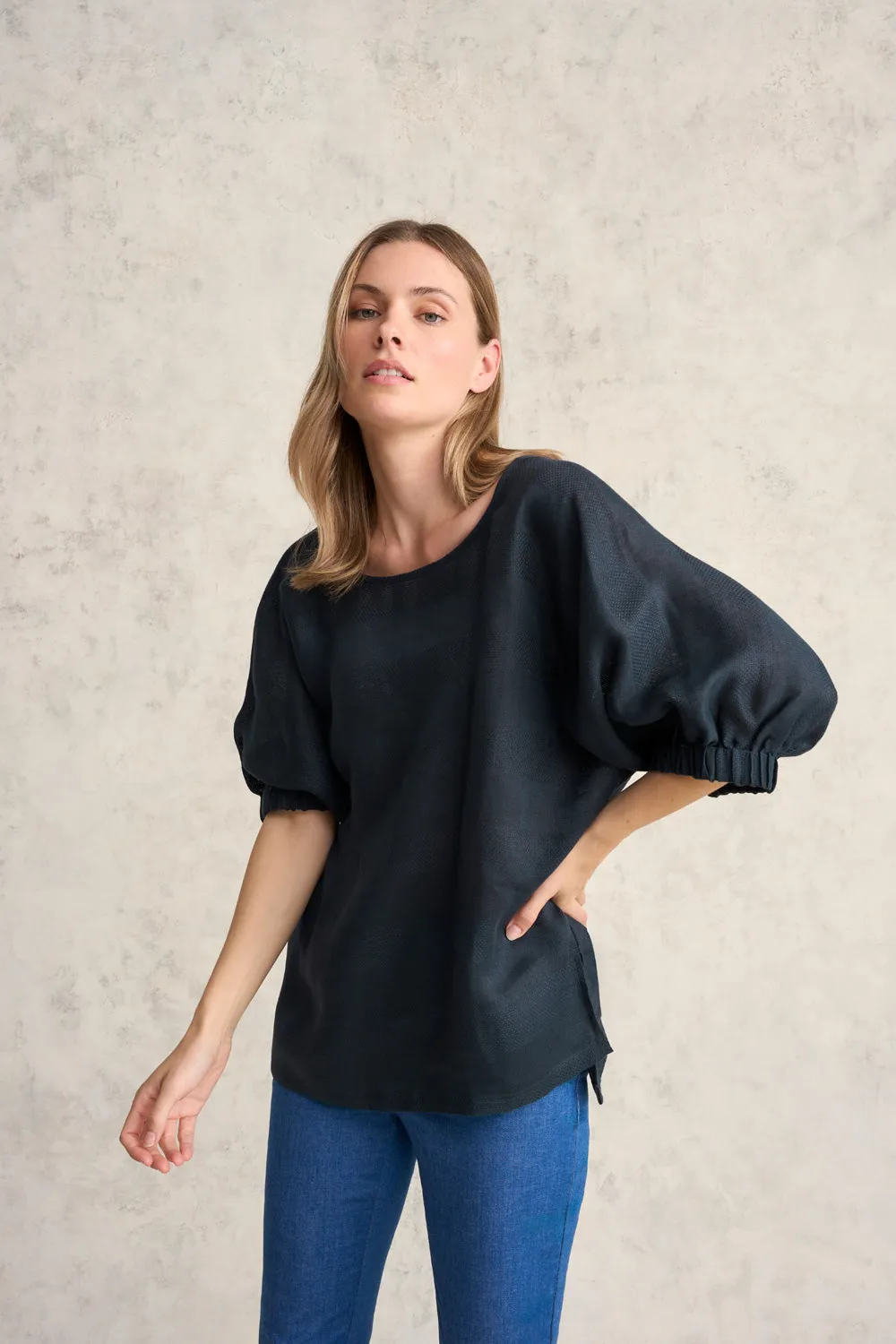 French Linen Stripe Tunic - Ink