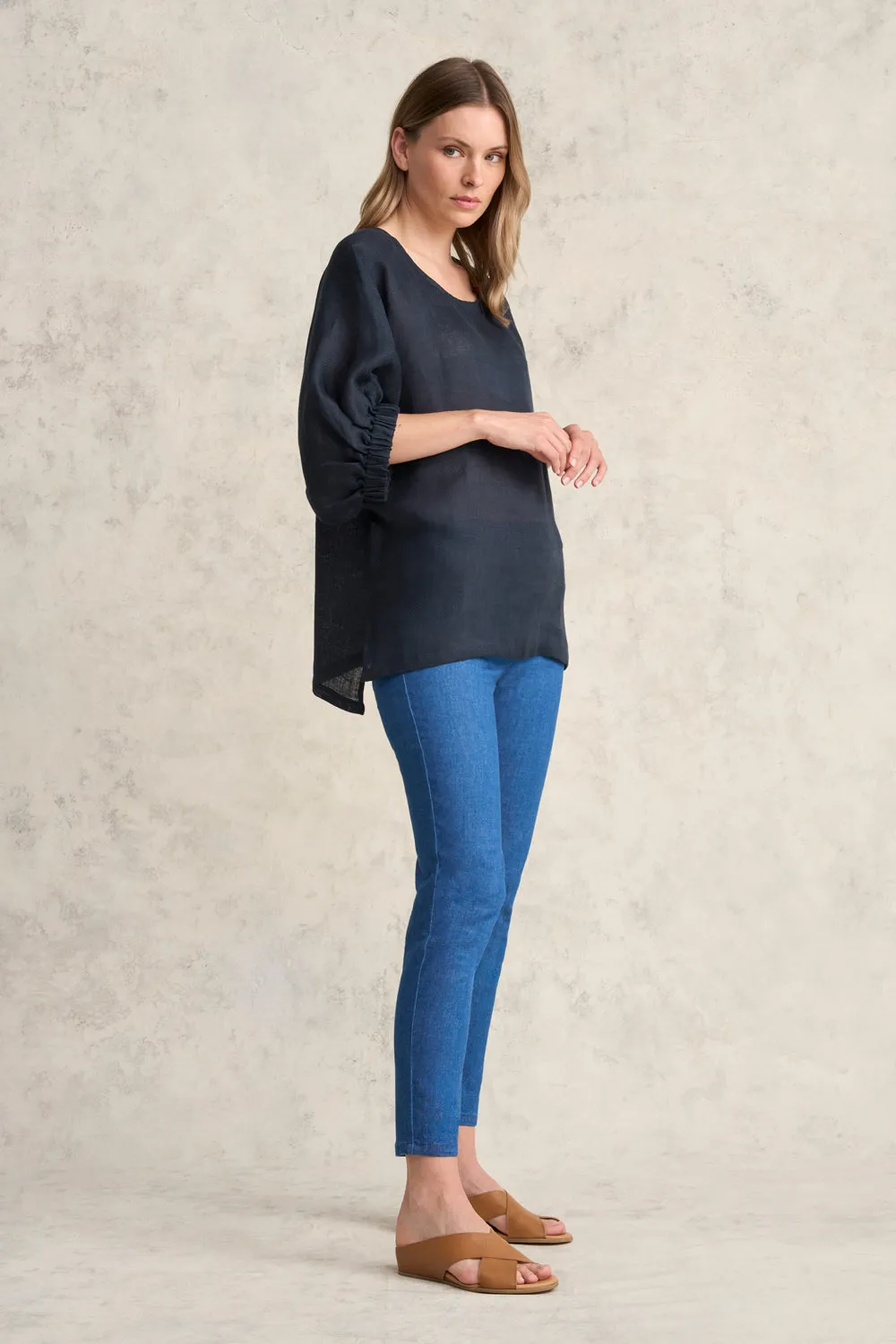 French Linen Stripe Tunic - Ink