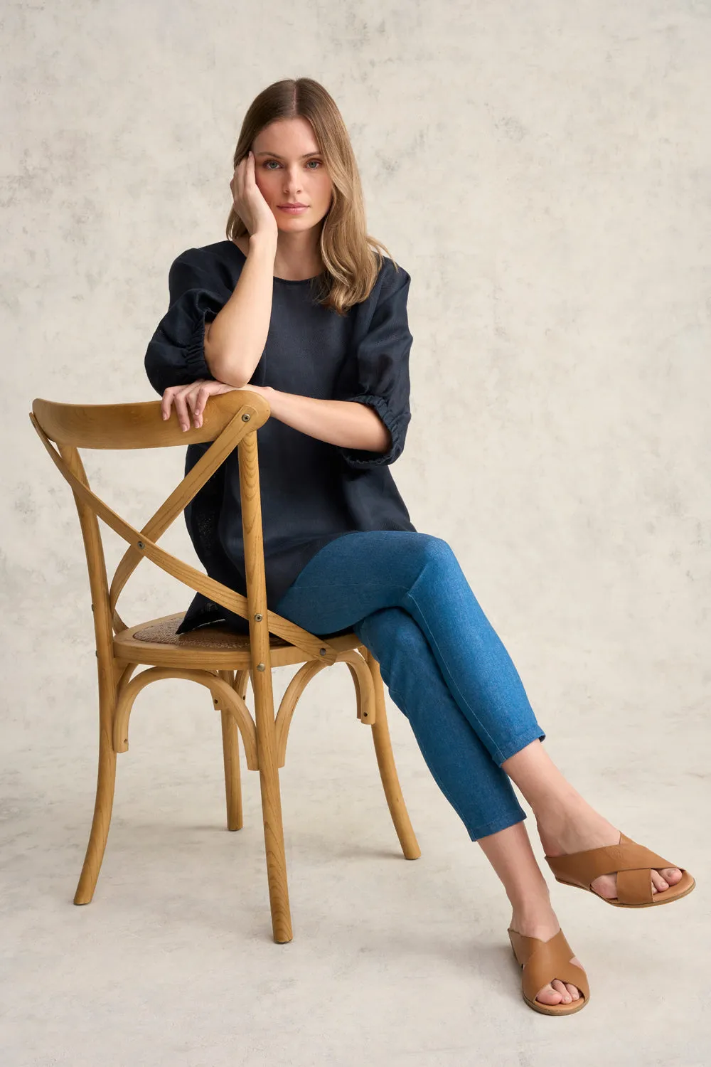 French Linen Stripe Tunic - Ink