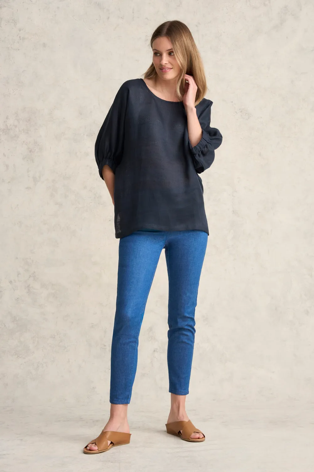 French Linen Stripe Tunic - Ink
