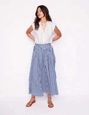 Full Poplin Maxi Skirt-Kingfisher Blue. Fine Stripe