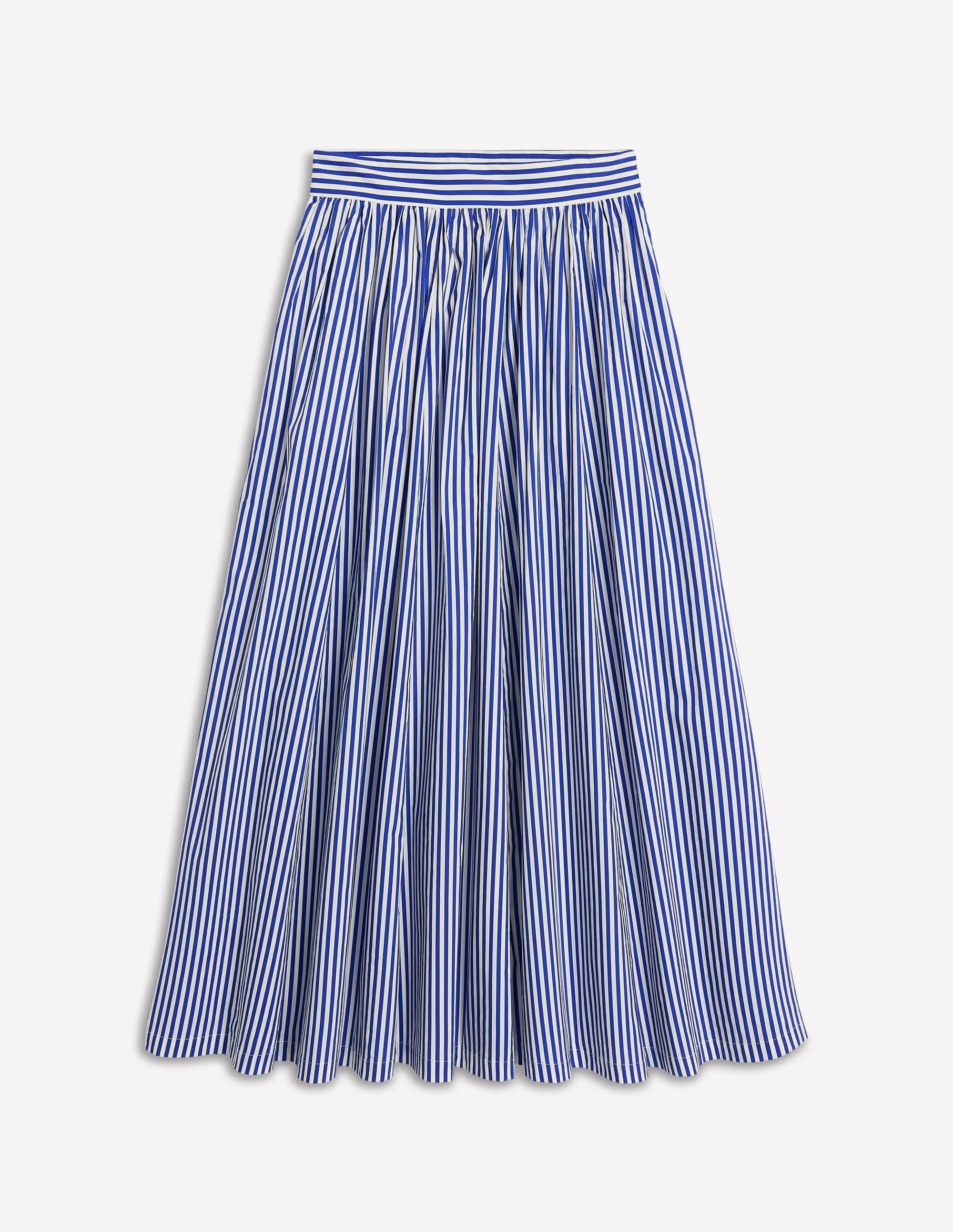 Full Poplin Maxi Skirt-Kingfisher Blue. Fine Stripe