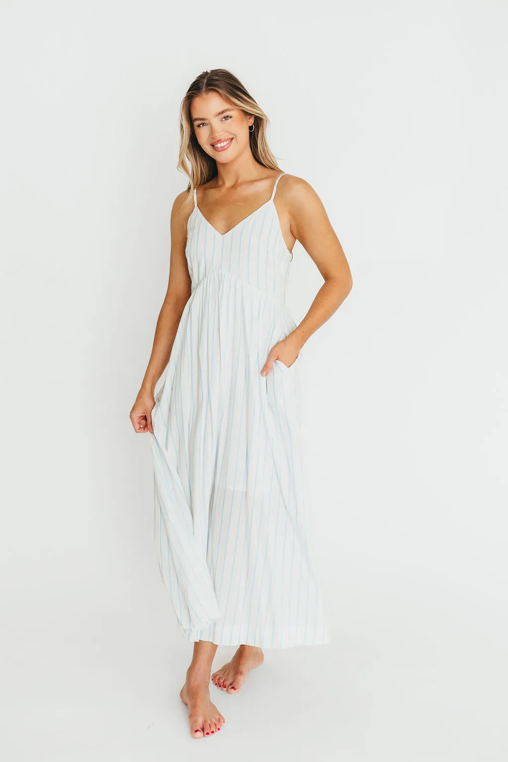 Genesis Stripe Midi Dress in White/Blue