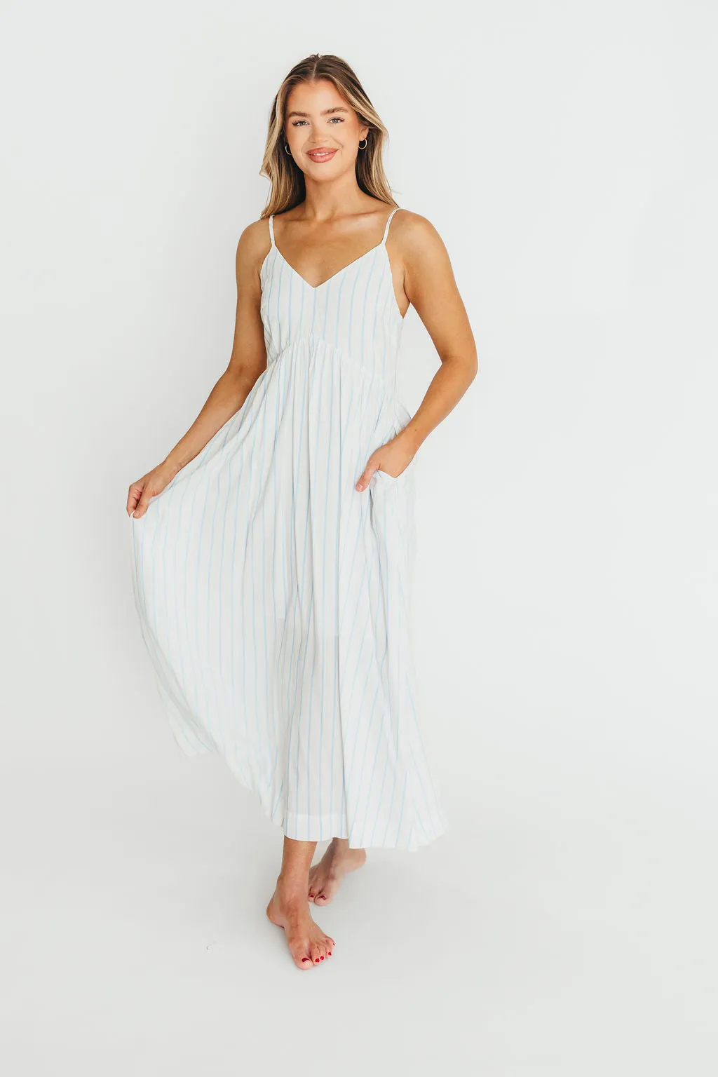 Genesis Stripe Midi Dress in White/Blue