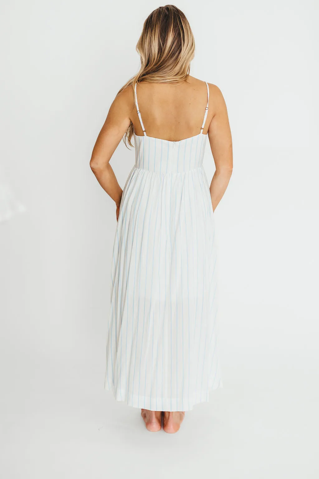 Genesis Stripe Midi Dress in White/Blue
