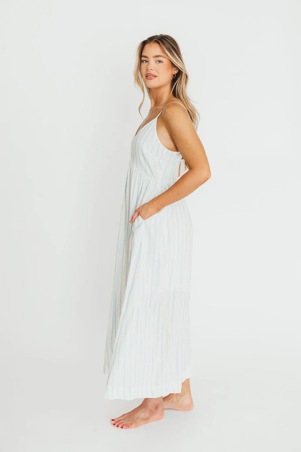 Genesis Stripe Midi Dress in White/Blue
