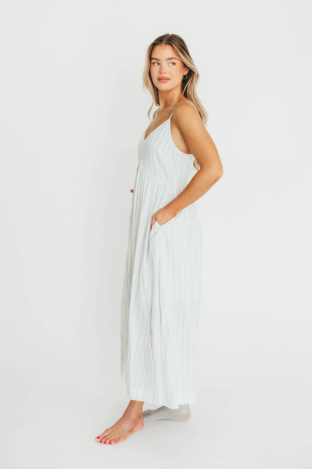 Genesis Stripe Midi Dress in White/Blue