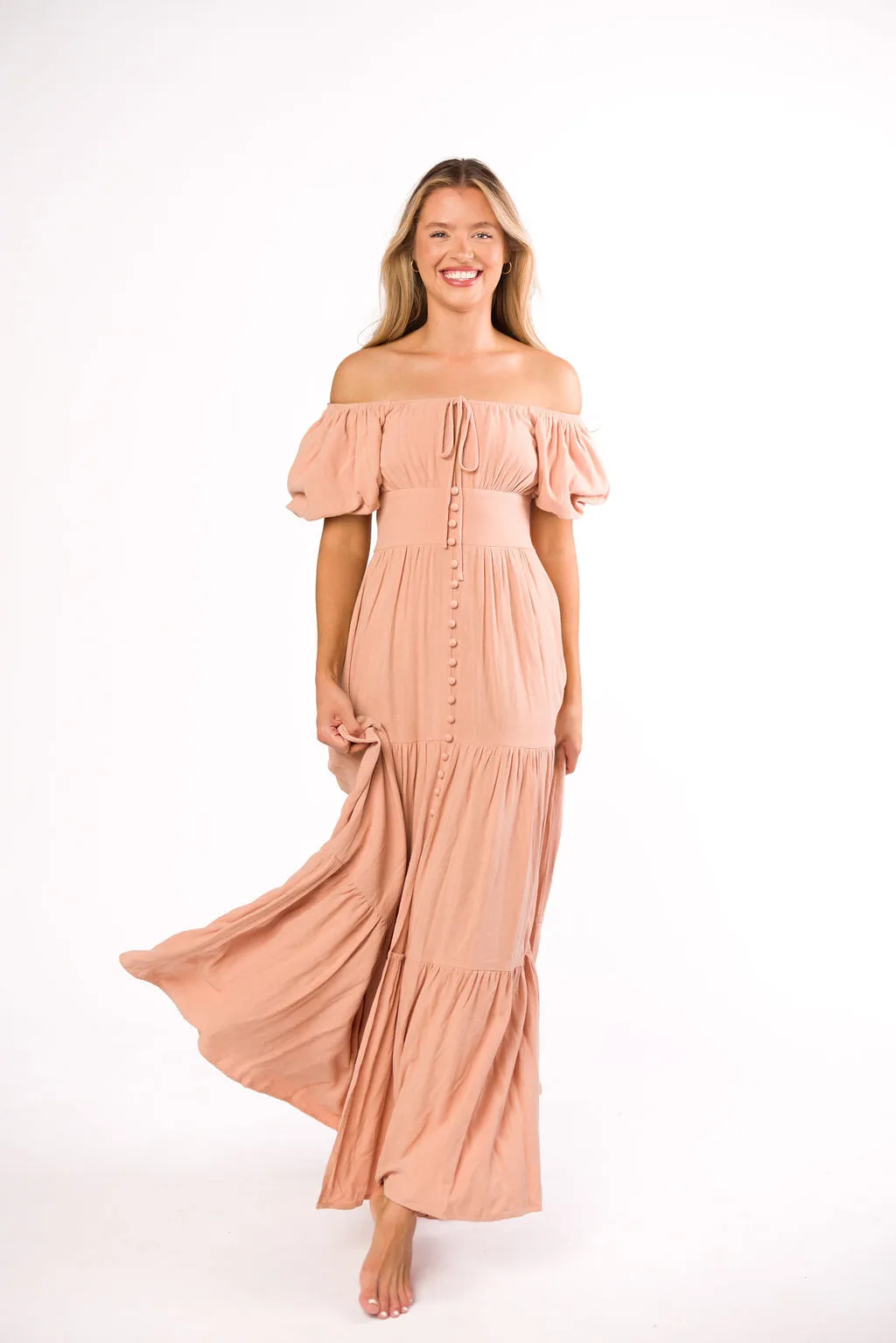 Genevieve Tiered Maxi Dress in Peach Clay