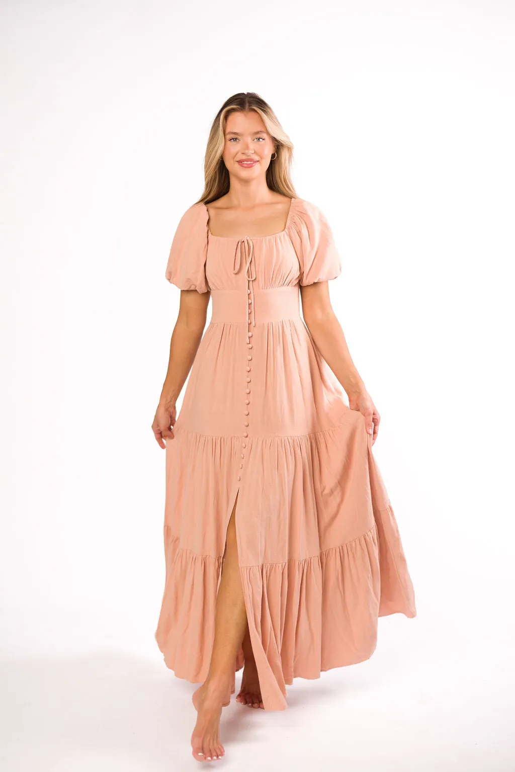 Genevieve Tiered Maxi Dress in Peach Clay