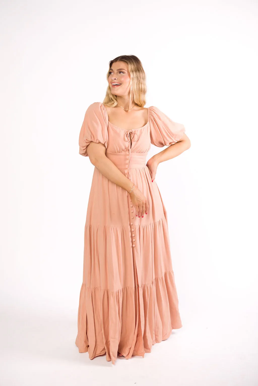 Genevieve Tiered Maxi Dress in Peach Clay