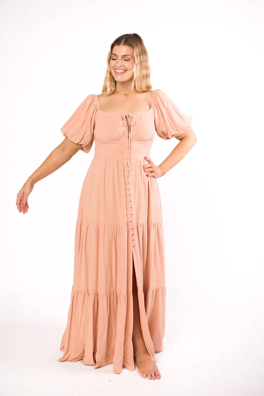 Genevieve Tiered Maxi Dress in Peach Clay