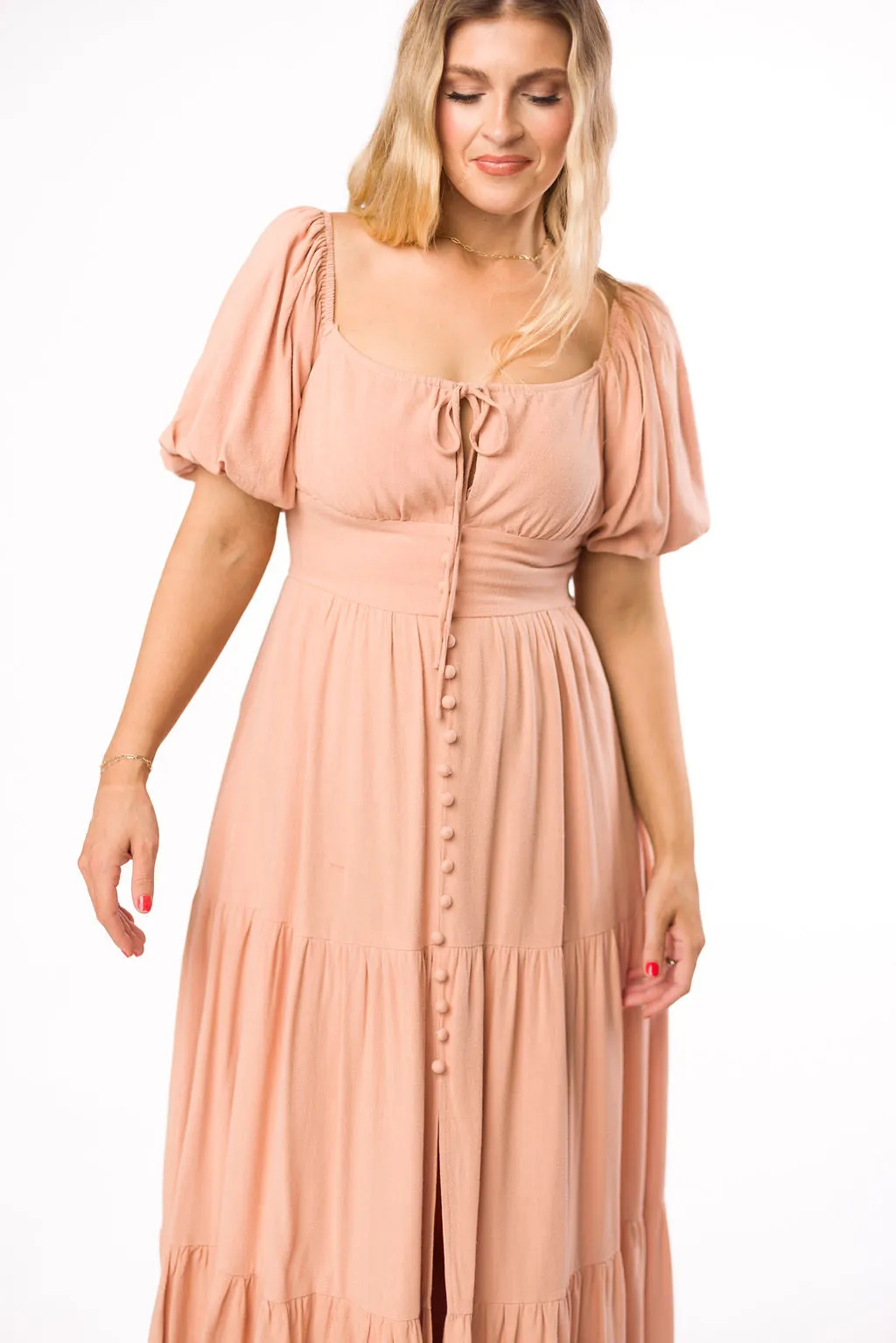 Genevieve Tiered Maxi Dress in Peach Clay