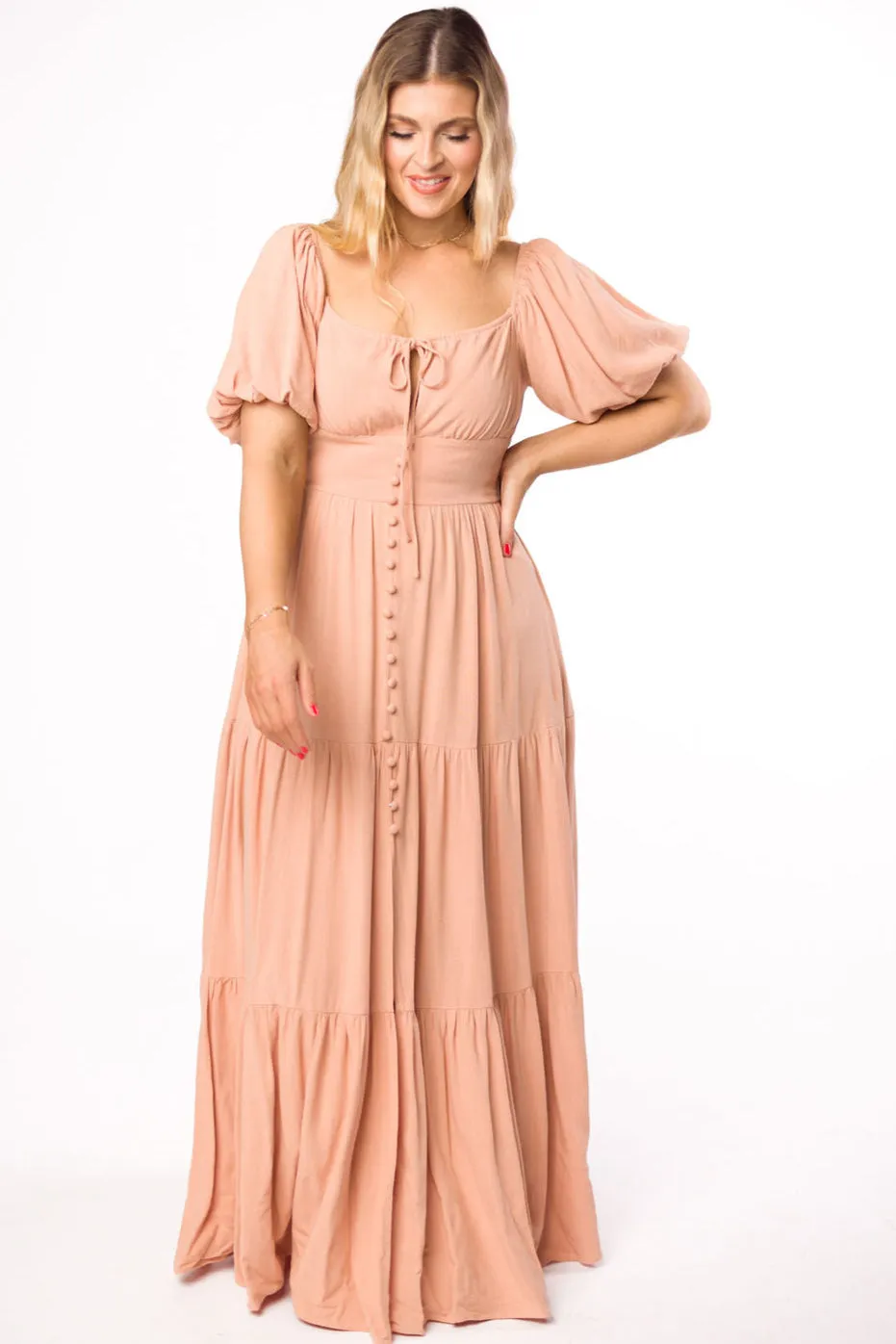 Genevieve Tiered Maxi Dress in Peach Clay