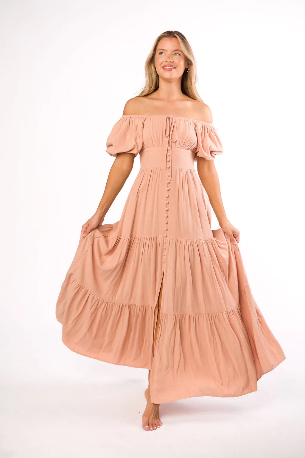 Genevieve Tiered Maxi Dress in Peach Clay