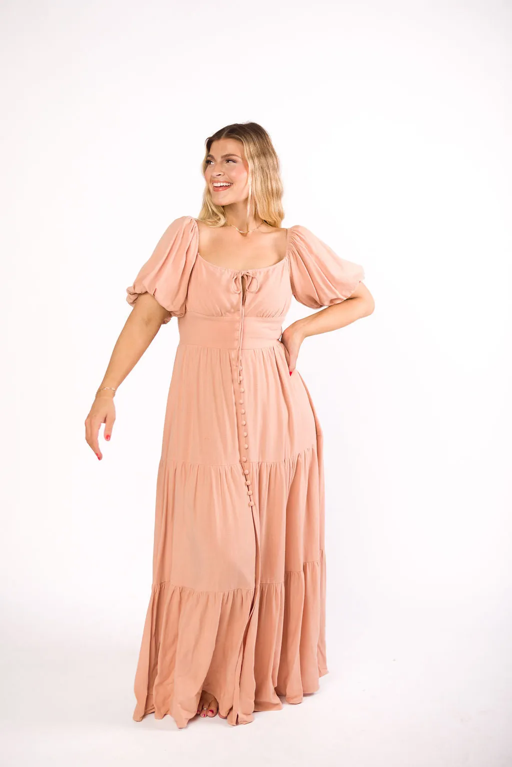 Genevieve Tiered Maxi Dress in Peach Clay