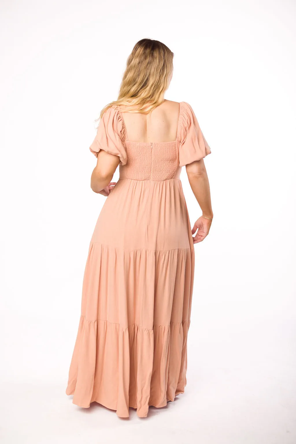 Genevieve Tiered Maxi Dress in Peach Clay