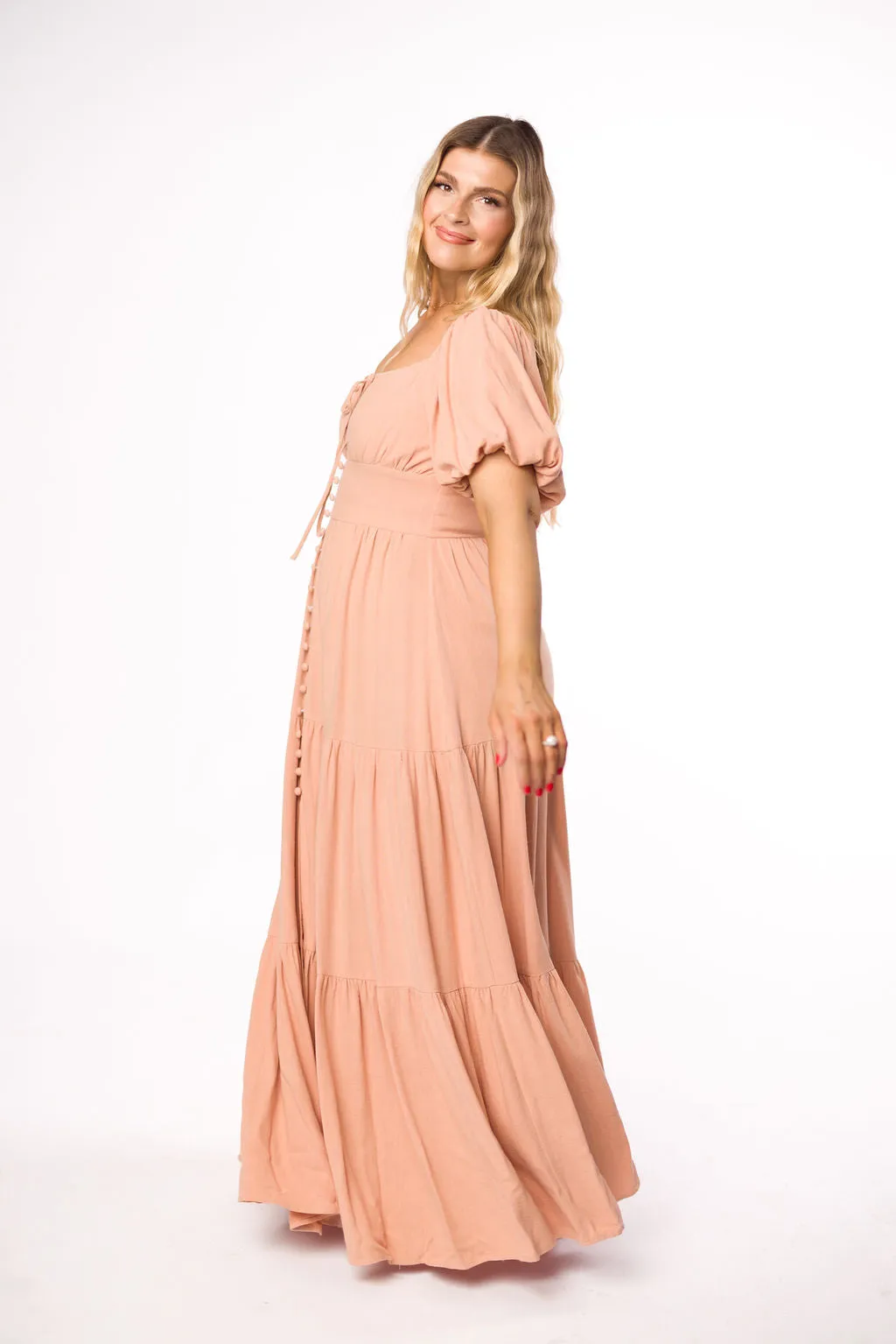 Genevieve Tiered Maxi Dress in Peach Clay