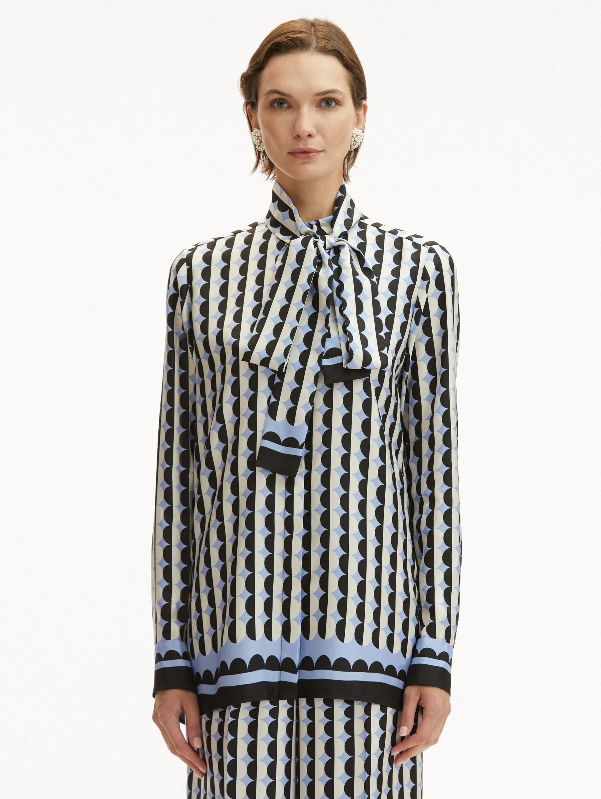 Geometric Circle Silk Twill Blouse